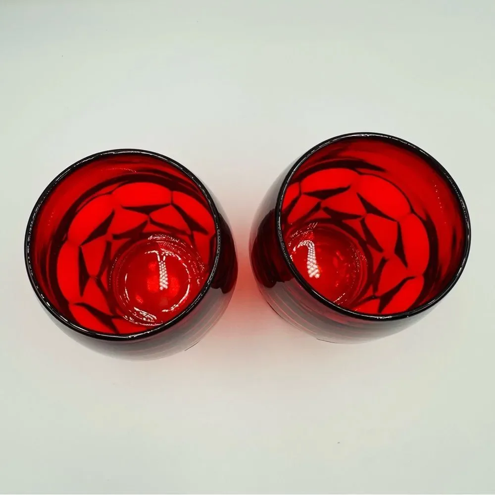 Vintage Glass Georgian Ruby Faceted Glass Tumblers Set of 2 Drinkware Holiday